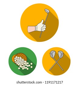Golf and attributes flat icons in set collection for design.Golf Club and equipment vector symbol stock web illustration.