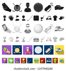 Golf and attributes flat icons in set collection for design.Golf Club and equipment vector symbol stock web illustration.