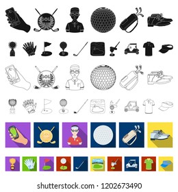 Golf and attributes flat icons in set collection for design.Golf Club and equipment vector symbol stock web illustration.