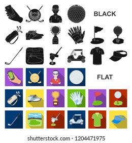 Golf and attributes flat icons in set collection for design.Golf Club and equipment vector symbol stock web illustration.