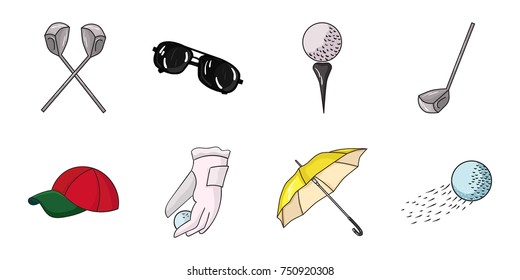 Golf and attributes icons in set collection for design. Golf Club and equipment vector symbol stock  illustration.