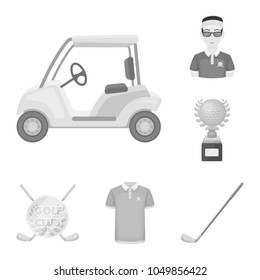 Golf and attributes monochrome icons in set collection for design.Golf Club and equipment vector symbol stock web illustration.