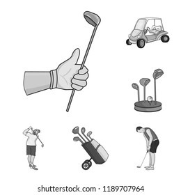 Golf and attributes monochrome icons in set collection for design.Golf Club and equipment vector symbol stock web illustration.