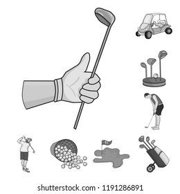 Golf and attributes monochrome icons in set collection for design.Golf Club and equipment vector symbol stock web illustration.