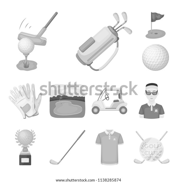 Golf and attributes monochrome icons in set\
collection for design.Golf Club and equipment vector symbol stock\
web illustration.