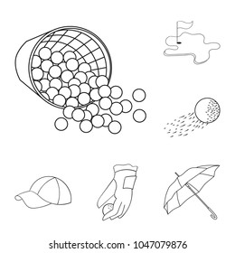 Golf and attributes outline icons in set collection for design.Golf Club and equipment vector symbol stock web illustration.
