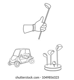 Golf and attributes outline icons in set collection for design.Golf Club and equipment vector symbol stock web illustration.