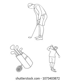 Golf and attributes outline icons in set collection for design.Golf Club and equipment vector symbol stock web illustration.