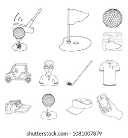 Golf and attributes outline icons in set collection for design.Golf Club and equipment vector symbol stock web illustration.