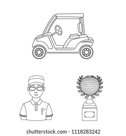 Golf and attributes outline icons in set collection for design.Golf Club and equipment vector symbol stock web illustration.