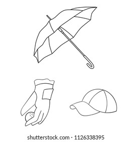 Golf and attributes outline icons in set collection for design.Golf Club and equipment vector symbol stock web illustration.