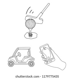 Golf and attributes outline icons in set collection for design.Golf Club and equipment vector symbol stock web illustration.
