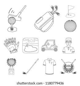 Golf and attributes outline icons in set collection for design.Golf Club and equipment vector symbol stock web illustration.