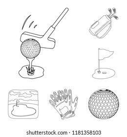 Golf and attributes outline icons in set collection for design.Golf Club and equipment vector symbol stock web illustration.