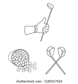 Golf and attributes outline icons in set collection for design.Golf Club and equipment vector symbol stock web illustration.