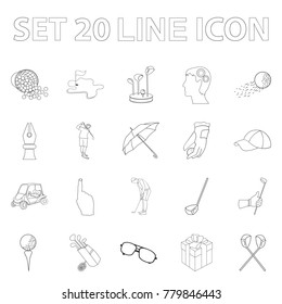 Golf and attributes outline icons in set collection for design.Golf Club and equipment vector symbol stock web illustration.