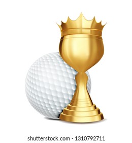 Golf Award Vector. Golf Ball, Golden Cup. Banner Advertising. Sport Event Announcement. Competition Announcement, Game, League Design. Championship Illustration