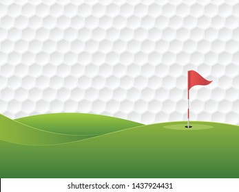 Golf background. Golf course with a hole and a flag. Vector illustration.