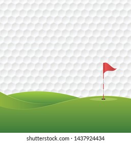 Golf background. Golf course with a hole and a flag. Vector illustration.