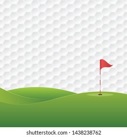 Golf background. Golf course with a hole and a flag. Vector illustration.