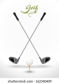 Golf background - game time. Two crossed golf clubs, ball