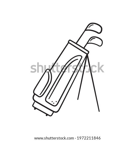 Golf bag with clubs in doodle style. Hand drawn isolated vector illustration on white background.