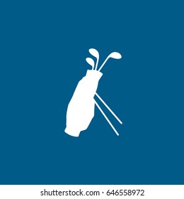 Golf Bag With Clubs Flat Icon On Blue Background