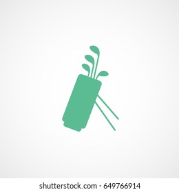 Golf Bag With Clubs Green Flat Icon On White Background