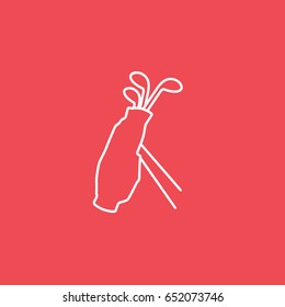 Golf Bag With Clubs Line Icon On Red Background