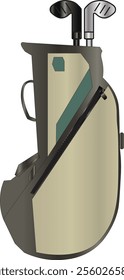 A golf bag containing two golf sticks. 