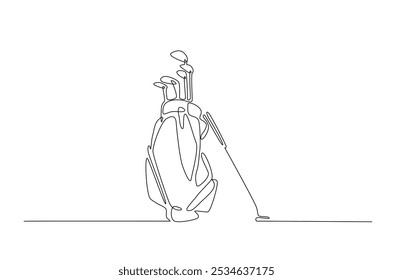 Bolsa de golf continua de una línea de dibujo. Ilustración de arte de una sola línea de equipos de golf. Vector editable.