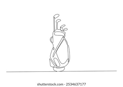 Saco de golfe contínuo um desenho de linha. Ilustração de arte de linha única de equipamento de golfe. Vetor editável.