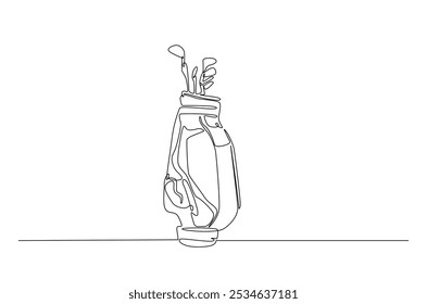 Saco de golfe contínuo um desenho de linha. Ilustração de arte de linha única de equipamento de golfe. Vetor editável.