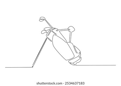 Saco de golfe contínuo um desenho de linha. Ilustração de arte de linha única de equipamento de golfe. Vetor editável.
