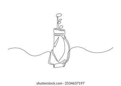 Saco de golfe contínuo um desenho de linha. Ilustração de arte de linha única de equipamento de golfe. Vetor editável.