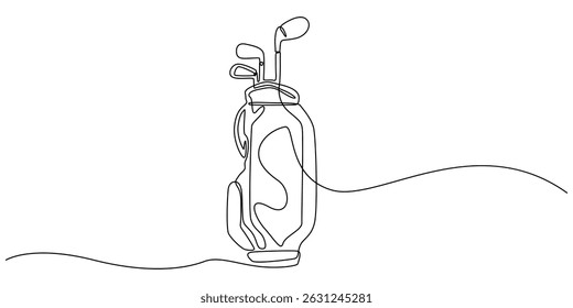 Saco de golfe contínuo um desenho de linha. Ilustração de arte de linha única de equipamento de golfe. Vetor editável, Golf saco linha contínua. Uma linha contínua desenhando saco de golfe, conceito saco.