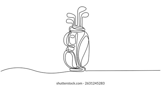 Golf bag continuous one line drawing. Single line art illustration of golf equipment. Editable vector, Golf bag continuous line. Continuous one line drawing golf bag, bag concept.