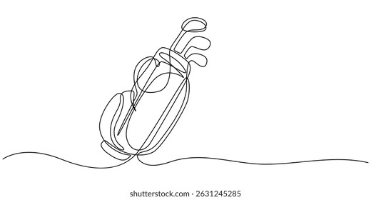 Golf bag continuous one line drawing. Single line art illustration of golf equipment. Editable vector, Golf bag continuous line. Continuous one line drawing golf bag, bag concept.