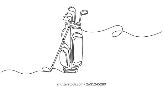 Golf bag continuous one line drawing. Single line art illustration of golf equipment. Editable vector, Golf bag continuous line. Continuous one line drawing golf bag, bag concept.