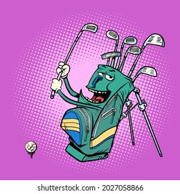 golf bag funny character, clubs and sports equipment, golf club