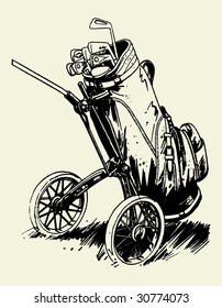 Golf Bag In The Grass Vector 01