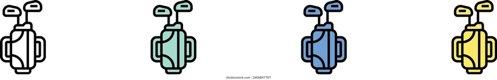 golf bag icon. Outline, Green, Blue and Yellow Style Design Isolated On White Background