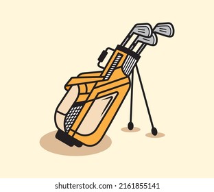 golf bag illustration design template. doodle style logo design.