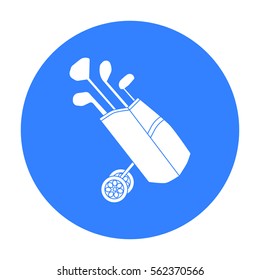 Golf bag on wheels with clubs icon in black style isolated on white background. Golf club symbol stock vector illustration.