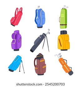 golf bag set cartoon. woods balls, gloves shoes, towel umbrella golf bag sign. isolated symbol vector illustration