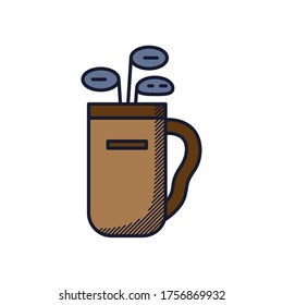 golf bag with sticks icon over white background, line and fill style, vector illustration