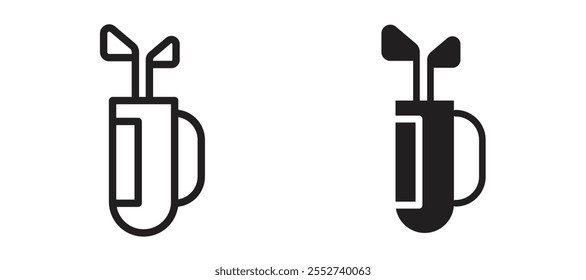 Conjunto de iconos de Vector de bolso de golf estilo relleno y delineado negro.