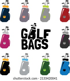 Golf Bags in Different Colours as Flat Icons