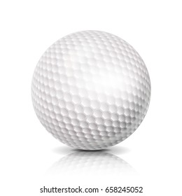 Golf Ball. 3D Realistic Vector Illustration. White Sport Golf Ball Isolated On White Background.
