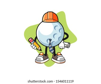 Golf ball architect cartoon. Mascot Character vector.